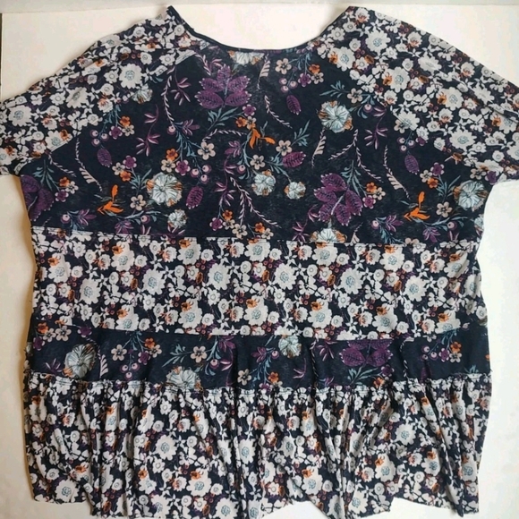 Free People Isabelle Floral Tunic Top Oversized White Blue Purple Blouse S - Picture 12 of 16
